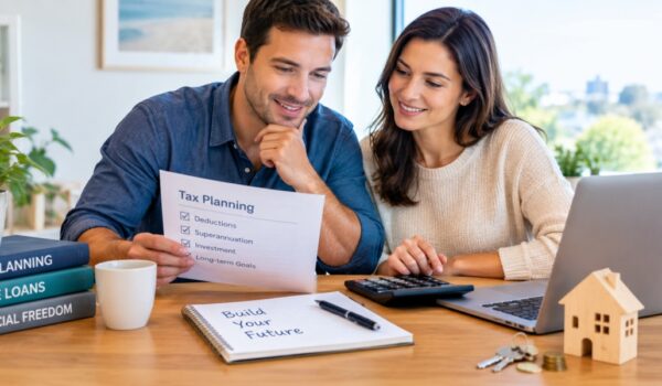 Financial adviser discussing tax planning and home loan borrowing power with Australian clients.